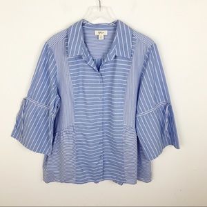 Style & Co Blue Striped Button Down Blouse XL